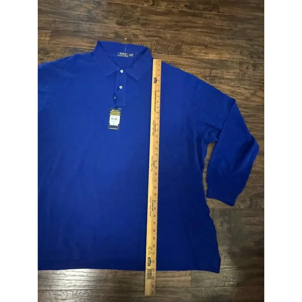 Polo Ralph Lauren Mesh Polo Shirt 4XB Big & Tall Long Sleeve Pony Blue NEW